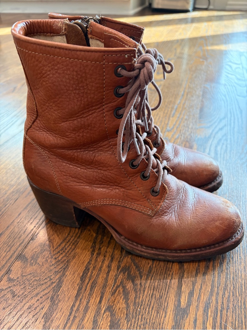 FREEBIRD Cavalier Cognac Boho Tan Leather Lace Up Heeled Ankle Boots - Picture 2 of 11